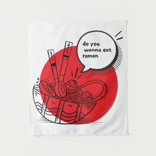 Süße Kawaii Ramen - Lustiges Japanisches Essen Wandteppich