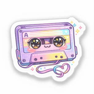 Süße Kawaii Retro-Kassette Tonband Pastell-Lila Mu Aufkleber