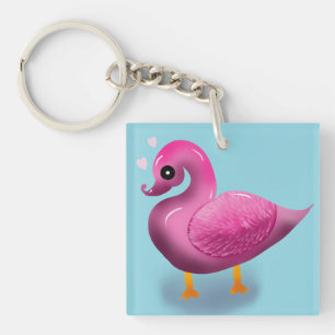 Süße Kawaii Rosa Ente & Herzen Kinderzimmer Kunst Schlüsselanhänger