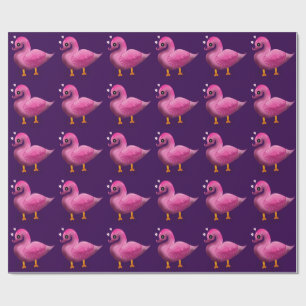 Süße Kawaii-Rosa-Ente & Herzen-Nursery-Kunst Geschenkpapier