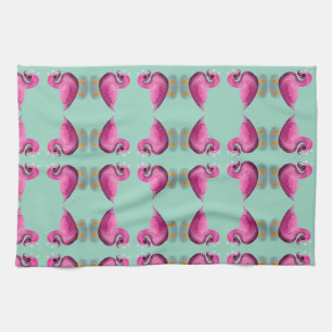 Süße Kawaii-Rosa-Ente & Herzen-Nursery-Kunst Geschirrtuch