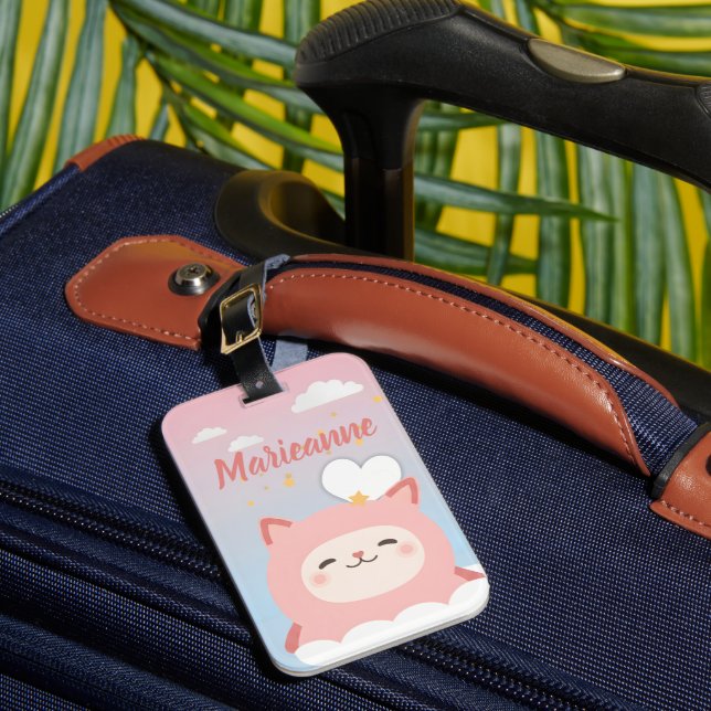 Süße Kawaii Rosa Katze Gepäckanhänger (Vorderseite Insitu 1)
