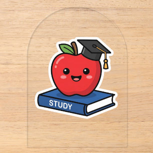 Süße Kawaii Rote Apfelsinen mit Abschlussmütze Int Acryleinladungen