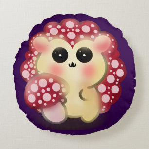 Süße Kawaii-Rote-Pilz-Igel-Art Rundes Kissen