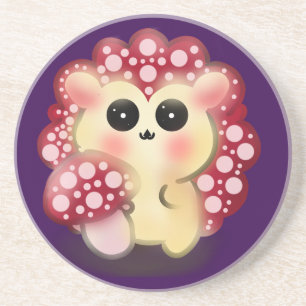 Süße Kawaii Rote Pilz-Igel-Stachelschwamm-Kunst Getränkeuntersetzer