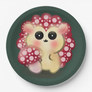 Süße Kawaii Rote Pilz-Igel-Stachelschwamm-Kunst Pappteller