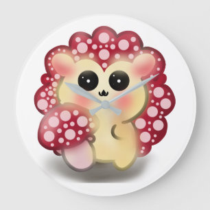 Süße Kawaii Rote Pilz-Igel-Stil-Kunst Große Wanduhr