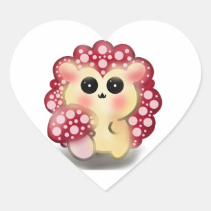 Süße Kawaii Rote Pilz-Igel-Stinkmorchel-Kunst Herz-Aufkleber
