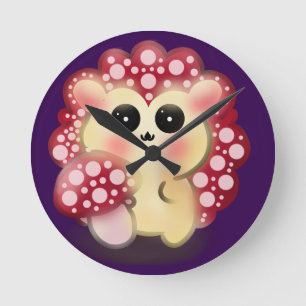 Süße Kawaii Rote Pilz-Igel-Stinkmorchel-Kunst Runde Wanduhr