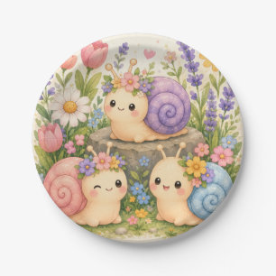 Süße Kawaii-Schnecken mit Blumen Pappteller