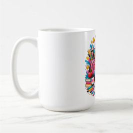 Süße Kawaii-Schülerin mit Schulmaterial zum Zurück Kaffeetasse