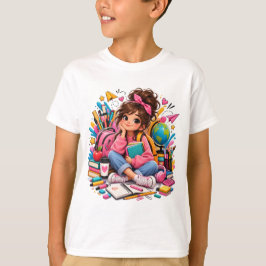 Süße Kawaii-Schülerin mit Schulsachen zur Einschul T-Shirt