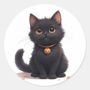 Süße Kawaii-Schwarze-Katze-Halloween-Magie 🎃 Runder Aufkleber