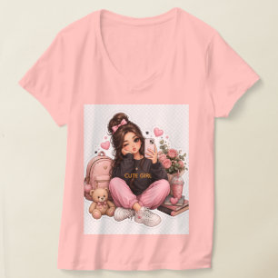 Süße Kawaii-Selfie-Girl-Sticker-T-Shirt-Design T-Shirt