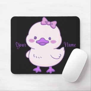 Süße Kawaii Sitzende Ente Lila Schleife Maßanferti Mousepad