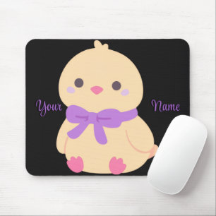 Süße Kawaii sitzende Küken mit lila Schleife - ind Mousepad