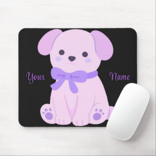 Süße Kawaii sitzende Puppy mit lila Schleife - Maß Mousepad