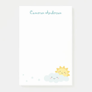Süße kawaii Sonne und Wolke personalisierter Name Post-it Klebezettel
