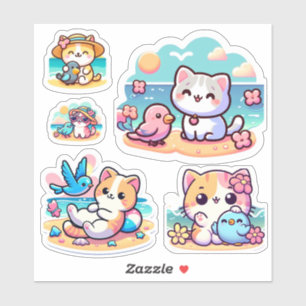 Süße kawaii Strandkatze Custom-Cut Vinyl Aufkleber