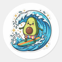 Süße Kawaii-Surf-Avocado-Ozeanwelle-Sommer-Sticker