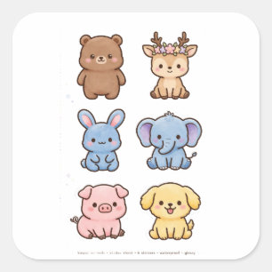 Süße Kawaii-Tier-Aufkleber Bär Hirsch Hase Set Quadratischer Aufkleber