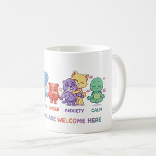 Süße Kawaii-Tiere Psychische Gesundheit Emotionen  Kaffeetasse