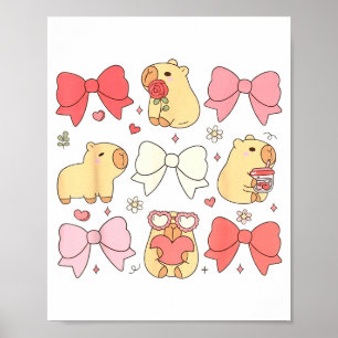 Süße Kawaii-Tiere und rosa Coquette-Schleifen Ästh Poster