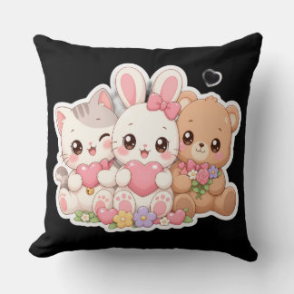 Süße Kawaii-Tierfreunde Herzen Blumen Pastell T Kissen