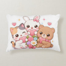 Süße Kawaii-Tierfreunde-Herzen- und Blumen-Kissen