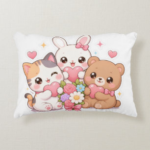 Süße Kawaii-Tierfreunde-Herzen- und Blumen-Kissen Dekokissen