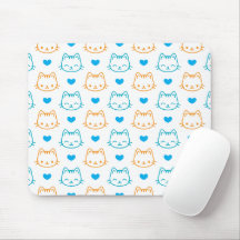 Süße Kawaii Türkis und Orange Katzen-Gesichter-Mus
