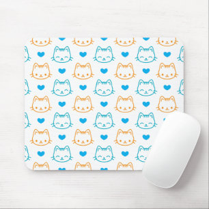 Süße Kawaii Türkis und Orange Katzen-Gesichter-Mus Mousepad