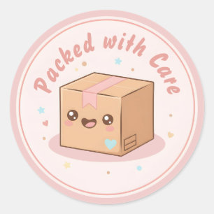 Süße Kawaii-Verpackung "Mit Sorgfalt verpackt"-Ver Runder Aufkleber