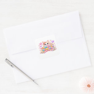 Süße Kawaii Vielen Dank Kätzchen Name Pastell Rosa Quadratischer Aufkleber