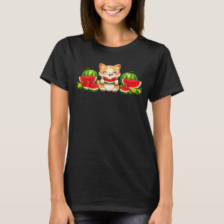 Süße Kawaii Wassermelone Katze Sommer Cartoon T-Shirt