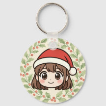 Süße Kawaii-Weihnachts-Anime-Mädchen-Schlüsselanhä