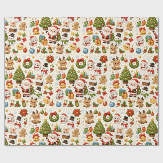 Süße Kawaii Weihnachtsfiguren Geschenkpapier