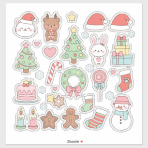 Süße Kawaii-Weihnachtskollektion: Pastelltiere Aufkleber