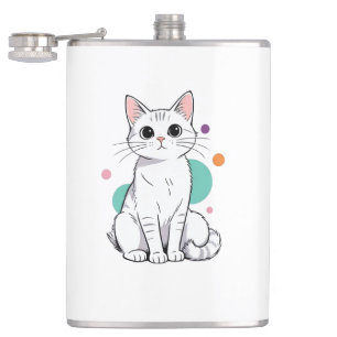 Süße Kawaii Weiße Katzen-Cartoon Flachmann