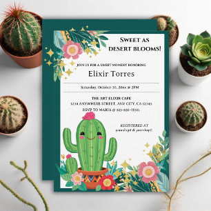 Süße Kawaii Wüstenblüten Blumen Kaktus Baby Shower Einladung