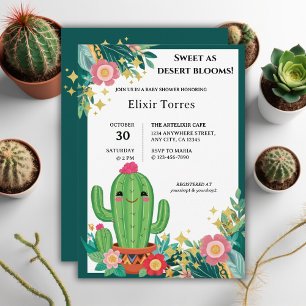 Süße Kawaii-Wüstenblüten-Blumenkaktus-Baby-Party Einladung