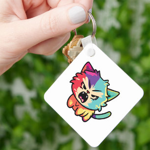 Süße Kawaii wütende Katze - Pop Art Fauchendes Kät Schlüsselanhänger