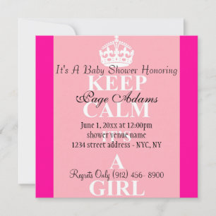 Süße "Keep Calm" Rosa Baby Mädchen Shower-Einladun Einladung