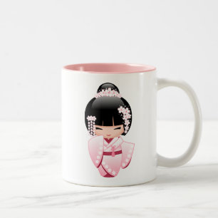 Süße Kimono Kawaii Kokeshi-Puppe Zweifarbige Tasse