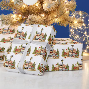 Süße Kinder als Weihnachtssänger mit Haustieren Geschenkpapier