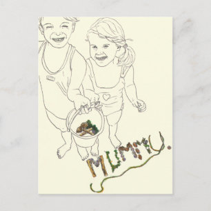 Süße Kinder am Meer Mummy Lustige Linienzeichnung  Postkarte