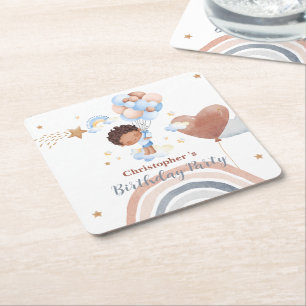 Süße Kinder Ballon Afroamerikanische Jungen Geburt Rechteckiger Pappuntersetzer