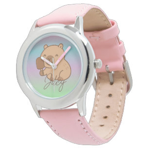 Süße Kinder Capybara isst Eisregenbogen Armbanduhr