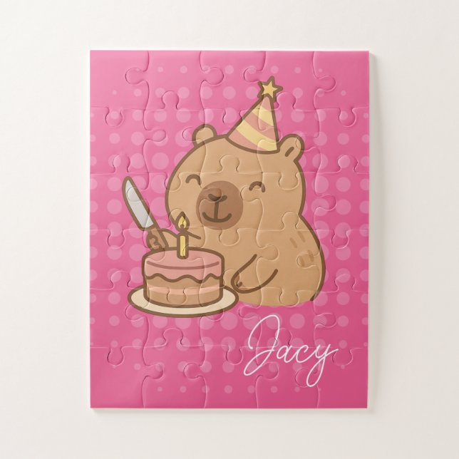 Süße Kinder Capybara isst Kuchen Geburtstag (Vertikal)