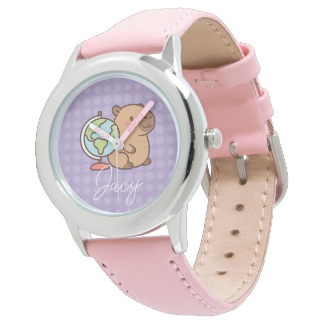 Süße Kinder Capybara Schule Armbanduhr (Schrägansicht)